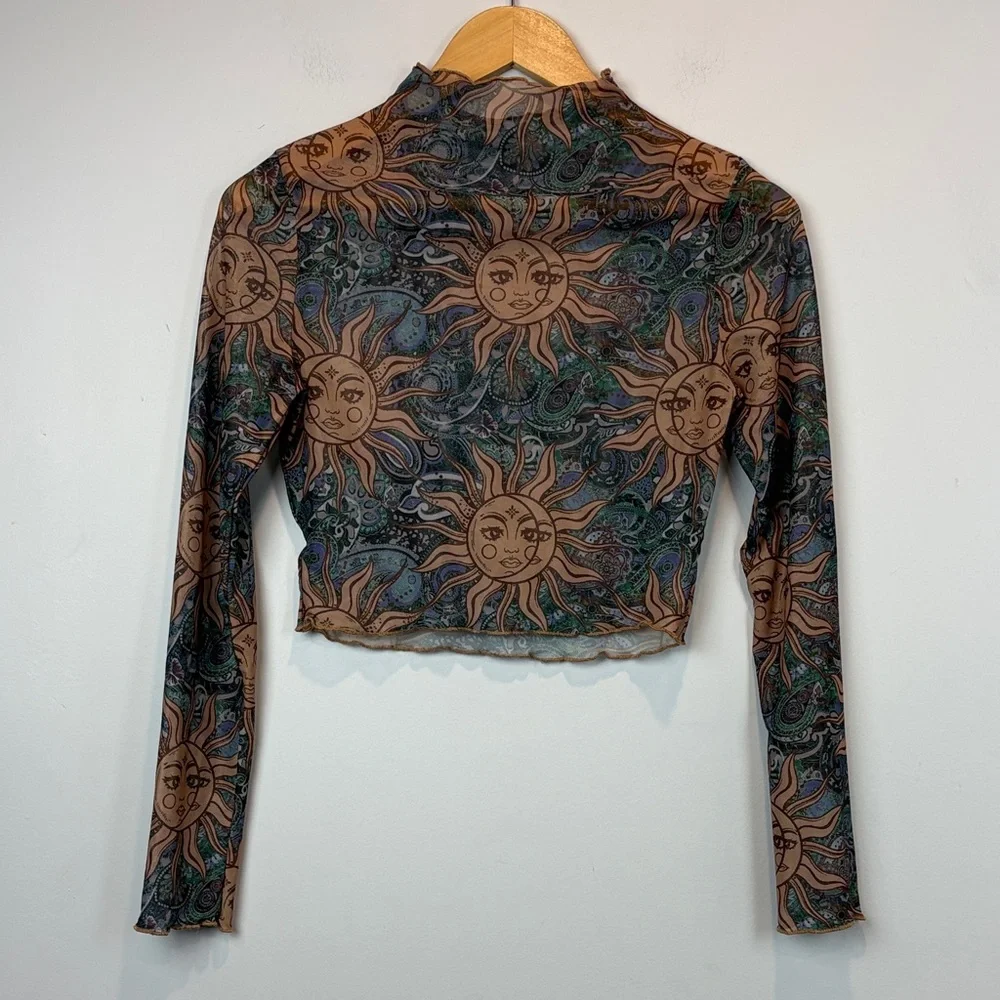 Sheer Celestial Mesh Crop Top with Lettuce Hem | Boho Layering Piece - Picture 3 of 9